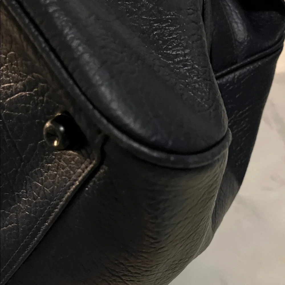 Burberrys Dark Navy Leather Bag with Embroidered Patch